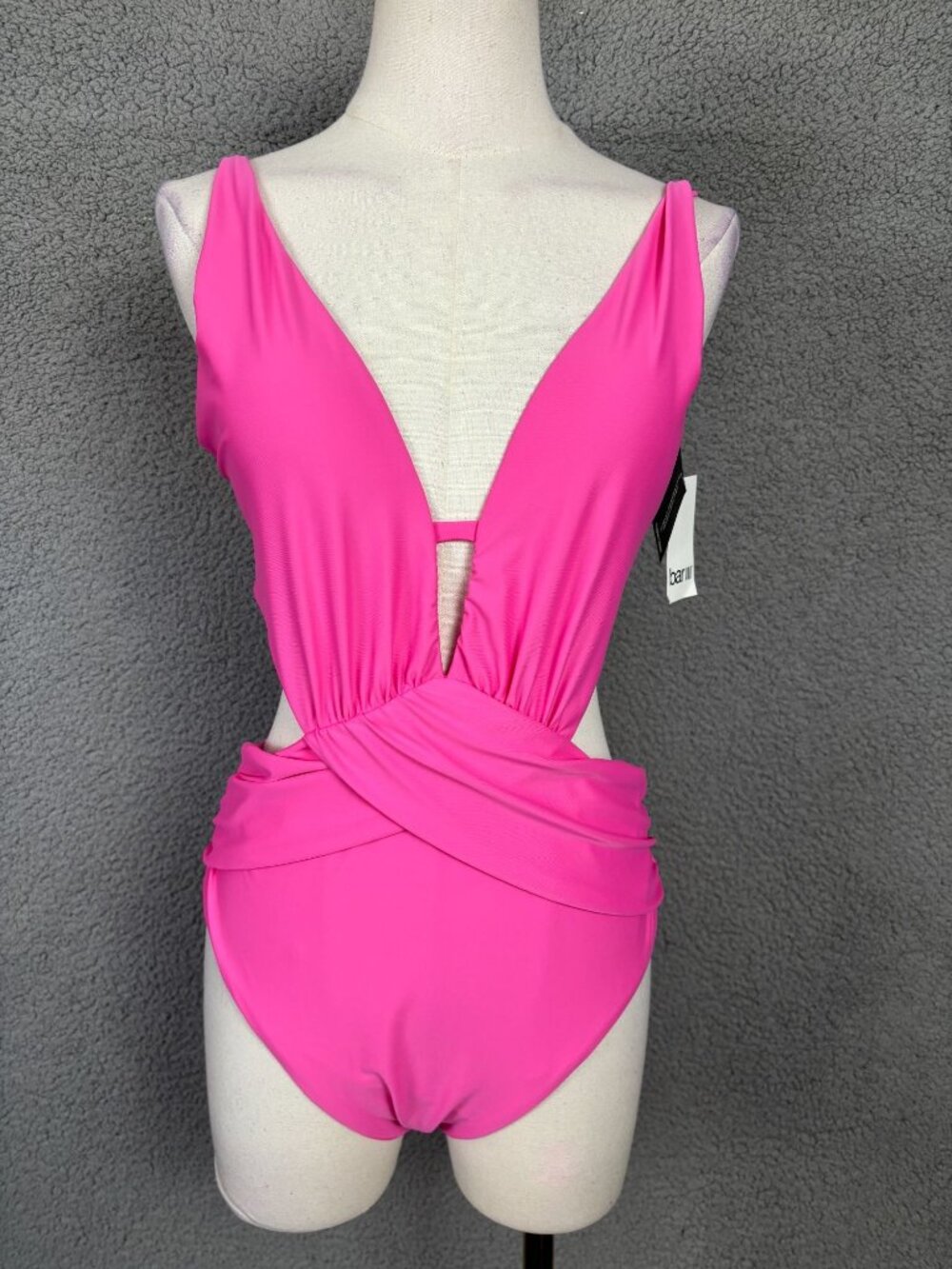 Bar III Women's Draped Monokini Plunge Neck & Tummy Toner Pink Size Medium NWT's